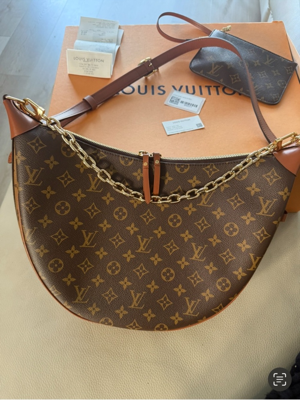 Louis Vuitton Monogram Crescent Shoulder Bag with Gold Chain
